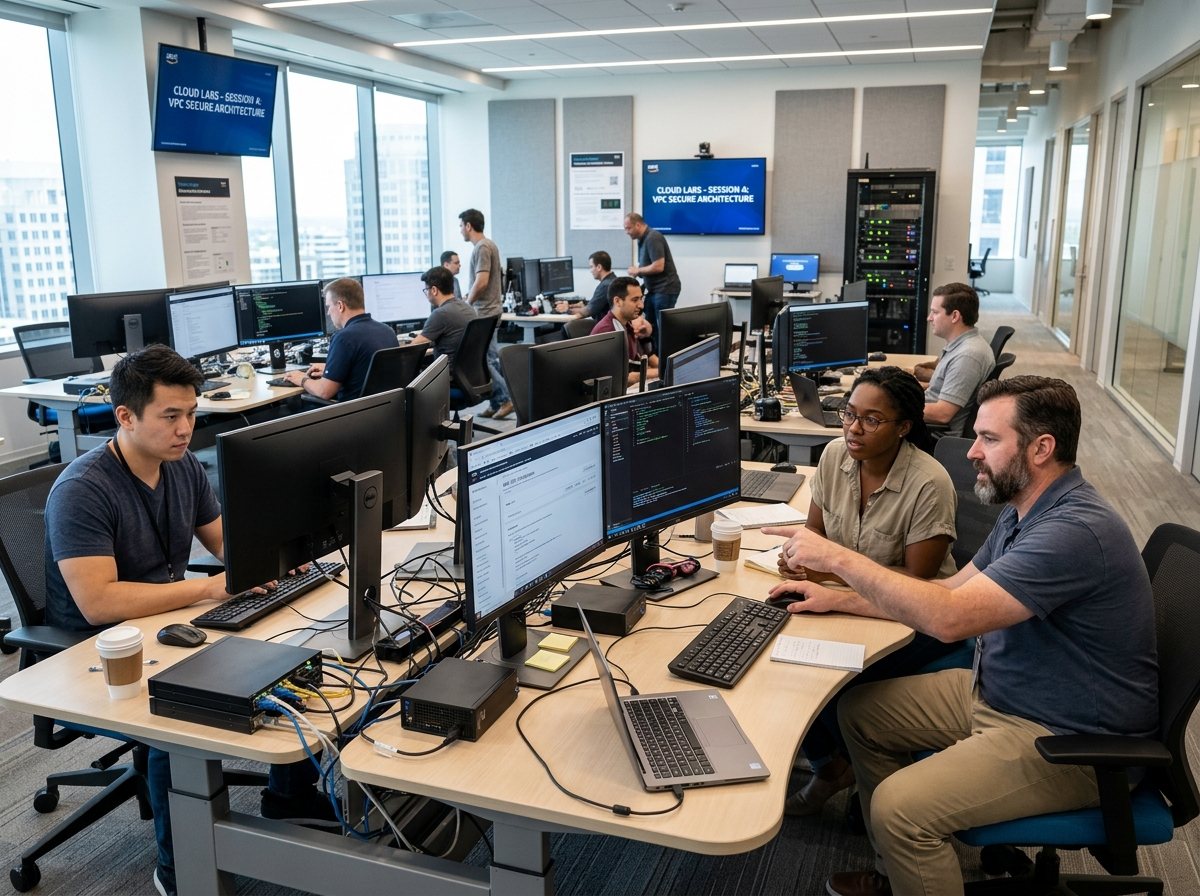 Instructor guiding an applied analytics lab