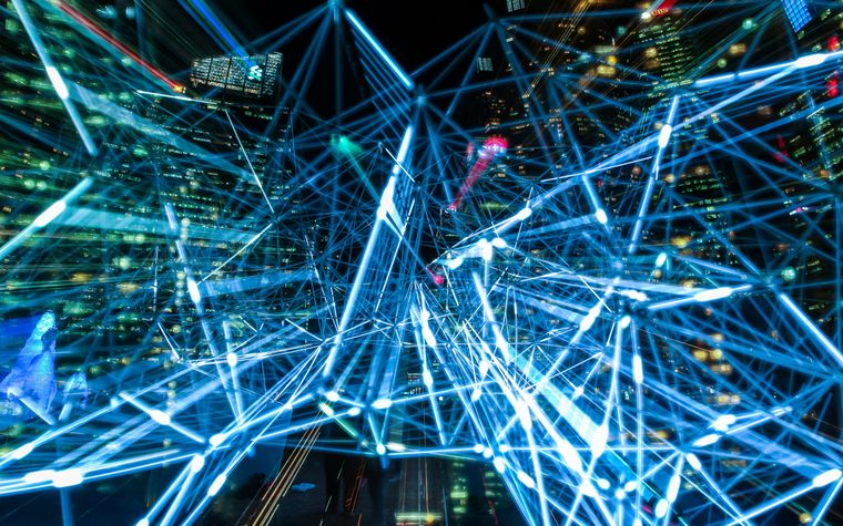 Abstract blue network of glowing connected nodes