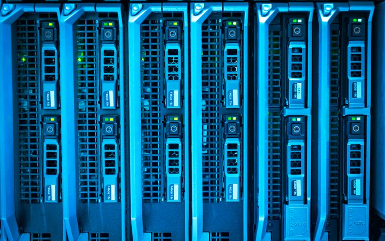 Blue illuminated server units in a data center